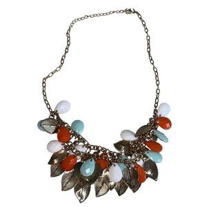 GV9 Gold Tone Colorful Leaves Bead & Rhinestone Necklace 16"